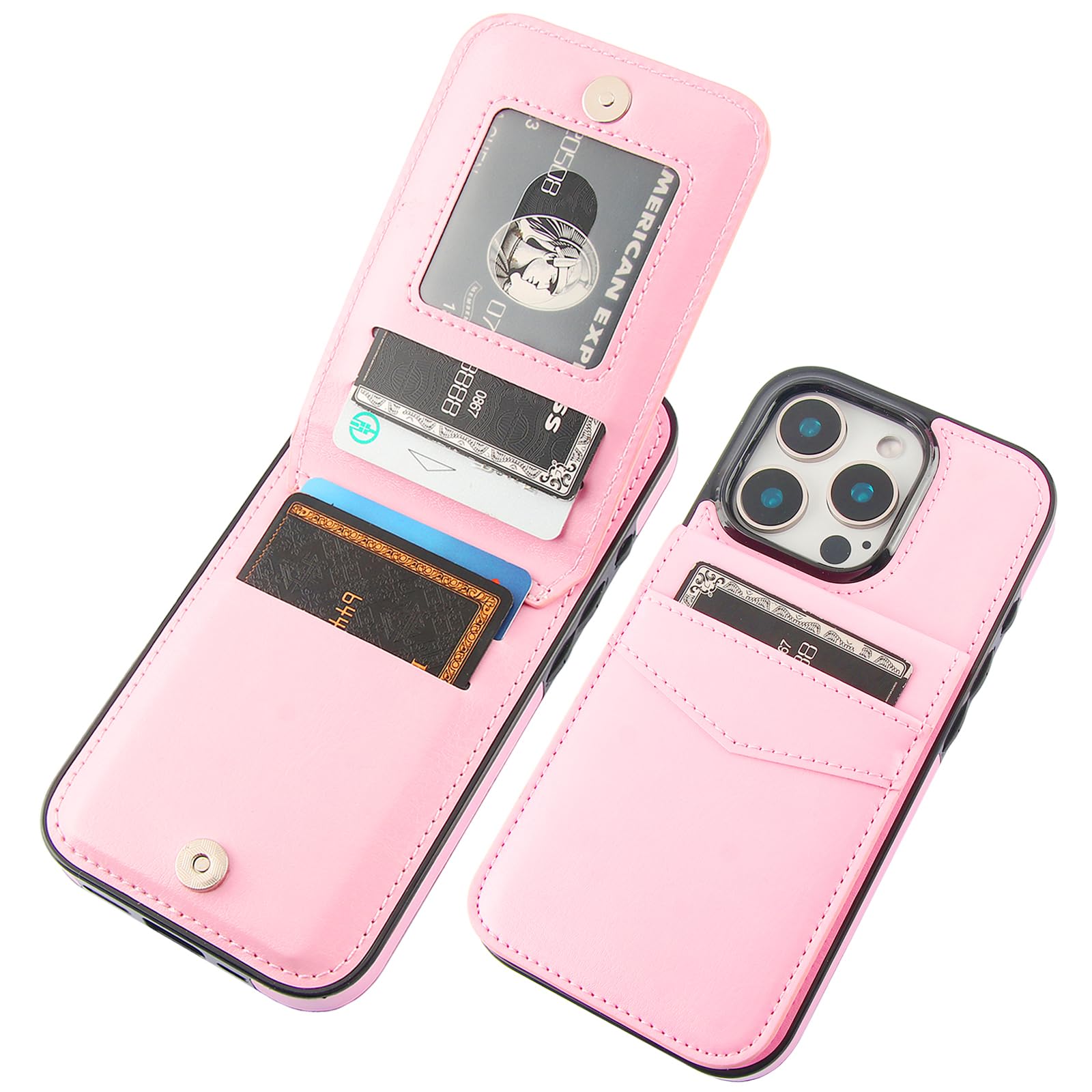 Capa Wallet Kihuwey Compatível Com Iphone 16 Pro 6,3" Rosa