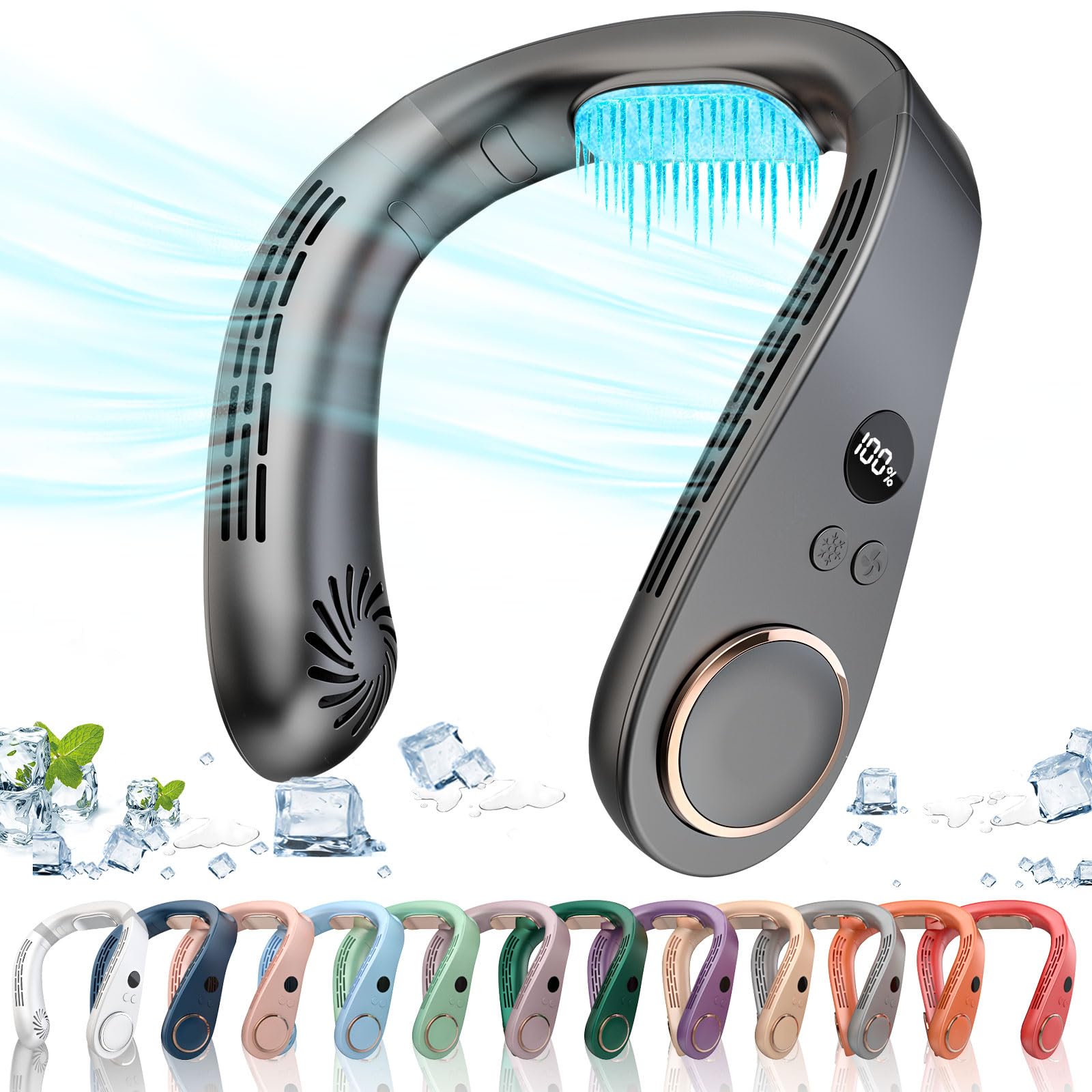 Ventilador De Pescoço Kjxic Com Placa De Resfriamento E Ar Condicionado Preto