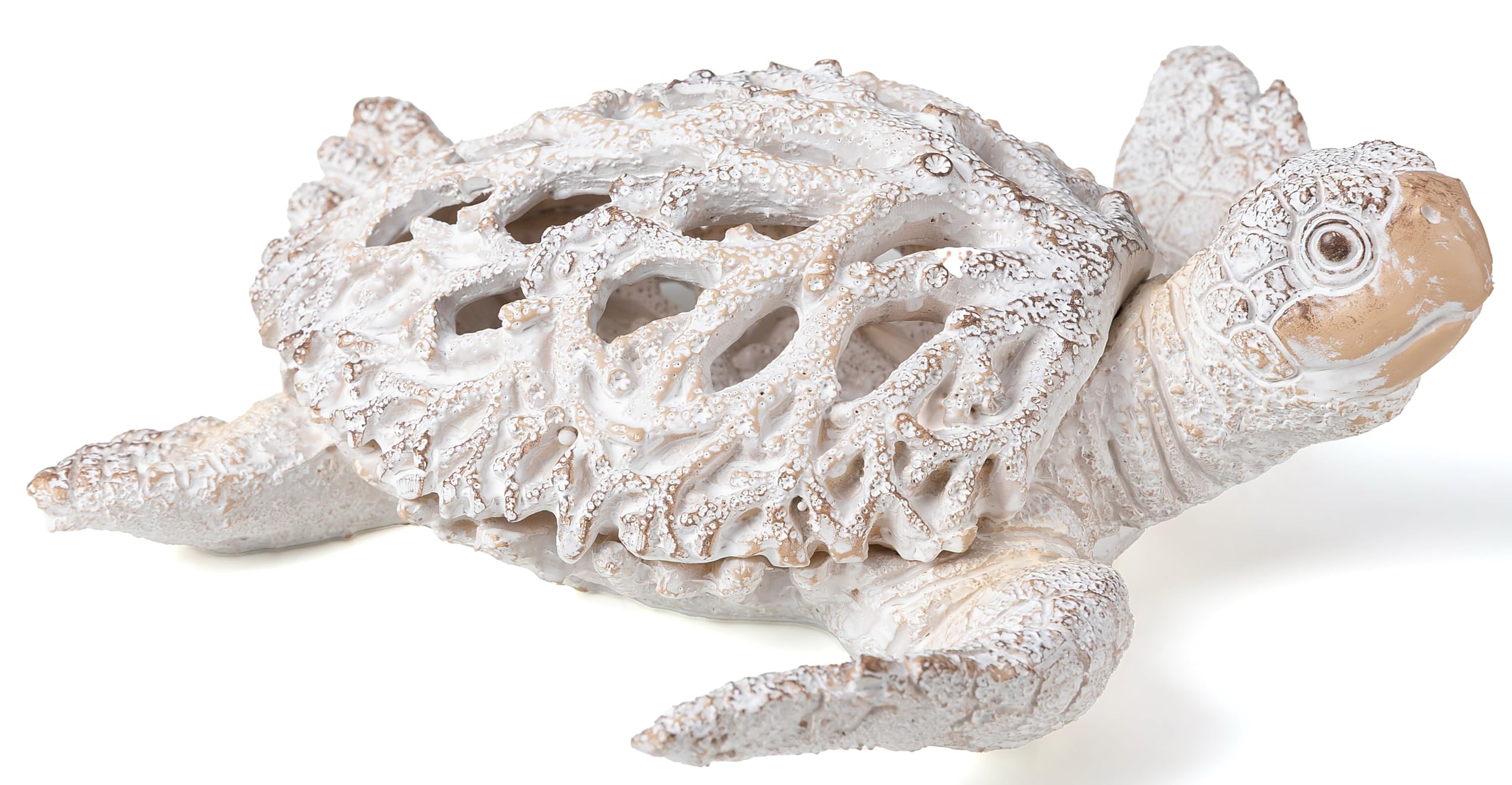 Escultura Vvgifts Ocean Decor White Sea Turtle Coral Reef
