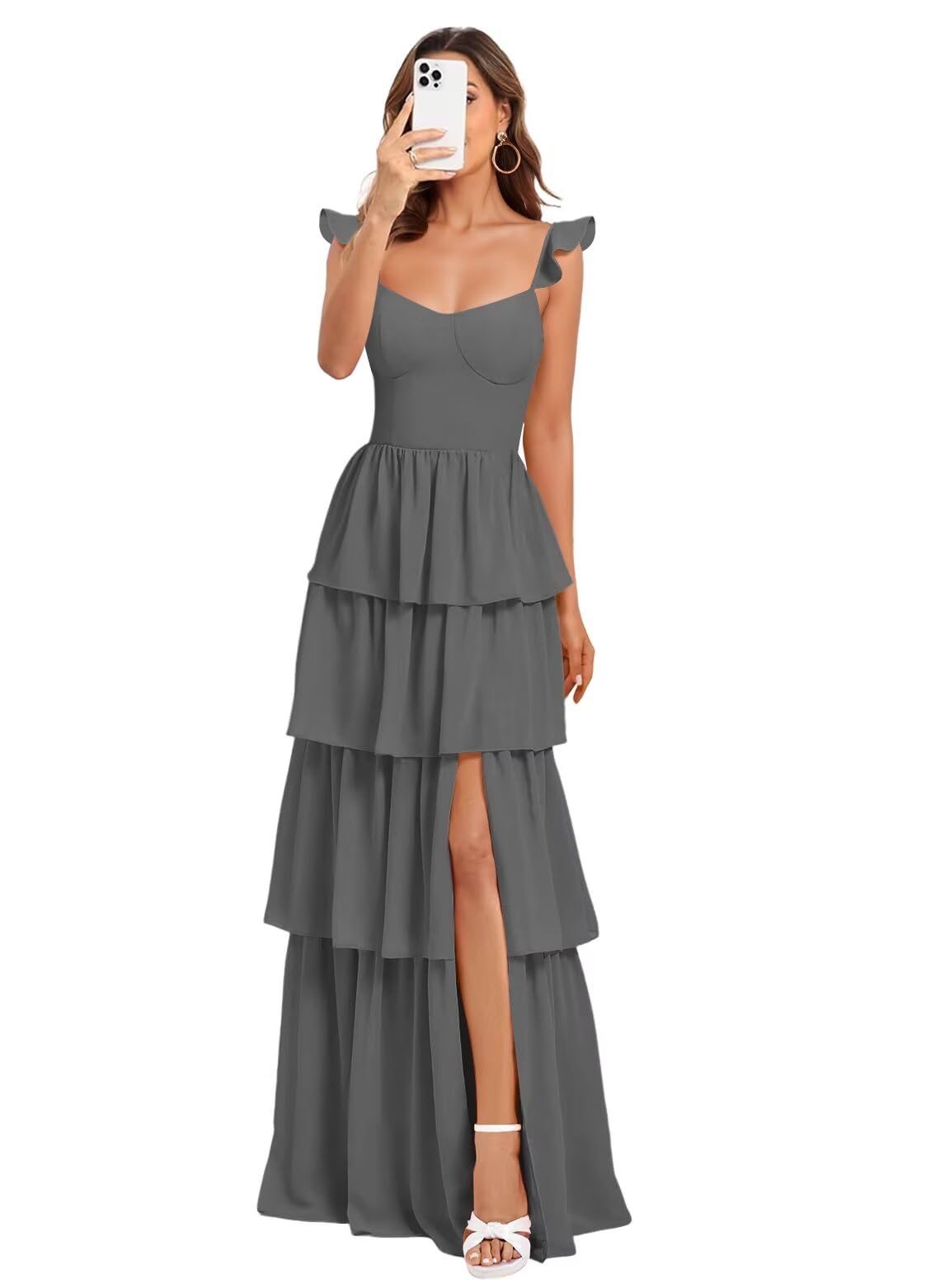 Vestido De Dama De Honra Dessiny Plus Size Spaghetti Straps Grey