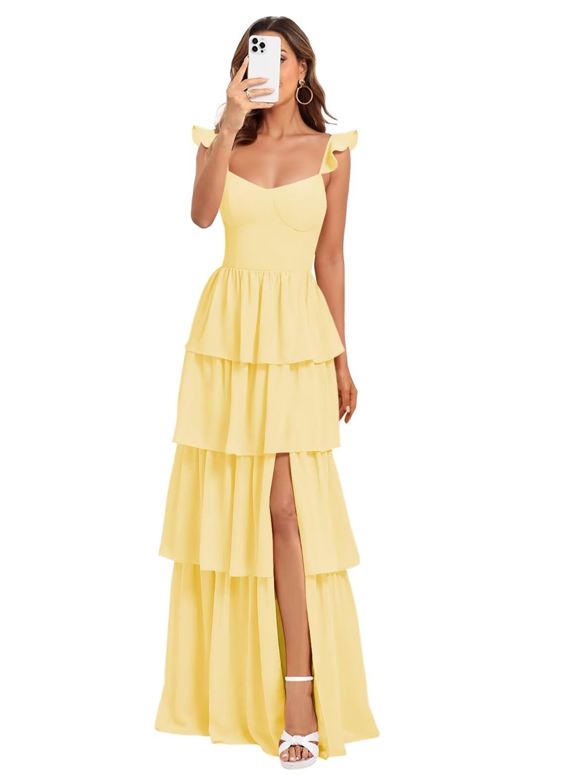Vestido De Dama De Honra Dessiny Spaghetti Straps Yellow Satin