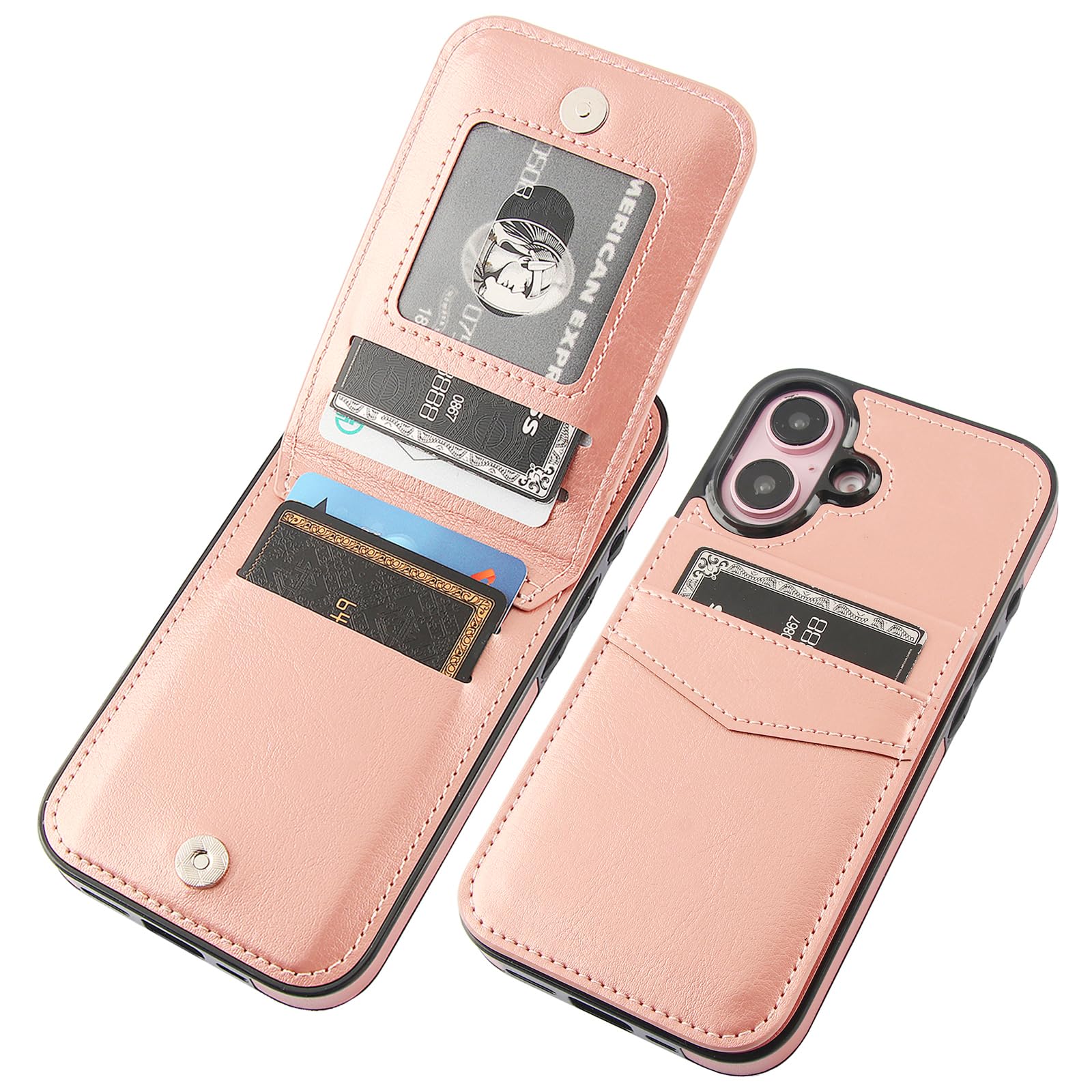 Capa Wallet Kihuwey Compatível Com Iphone 16 6.1" Em Ouro Rosa
