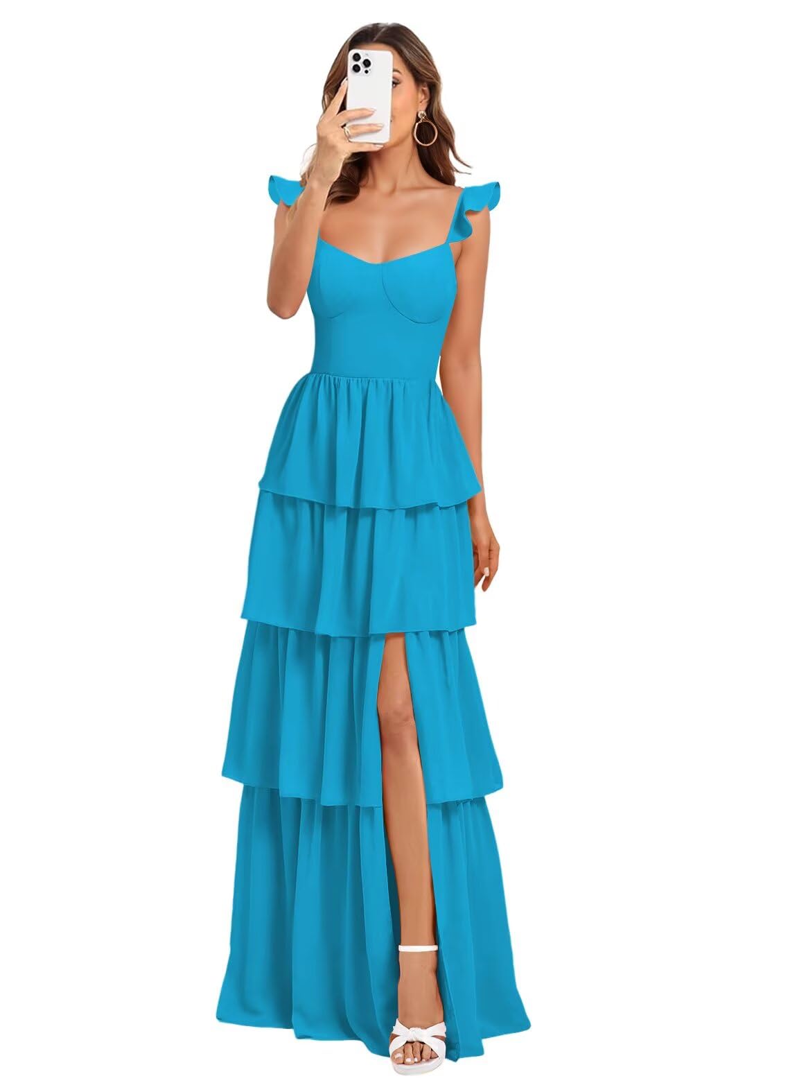 Vestido De Dama De Honra Dessiny Ocean Blue Spaghetti Straps Aline