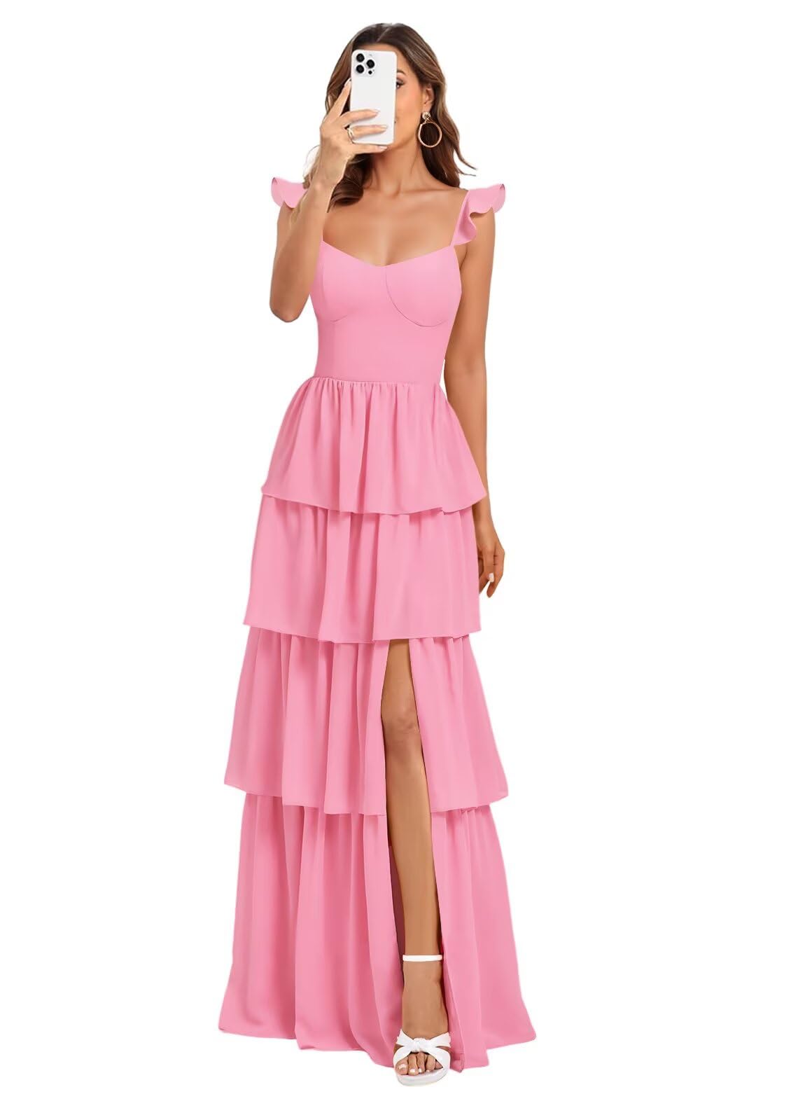Vestido De Dama De Honra Dessiny Hot Pink Spaghetti Straps Satin