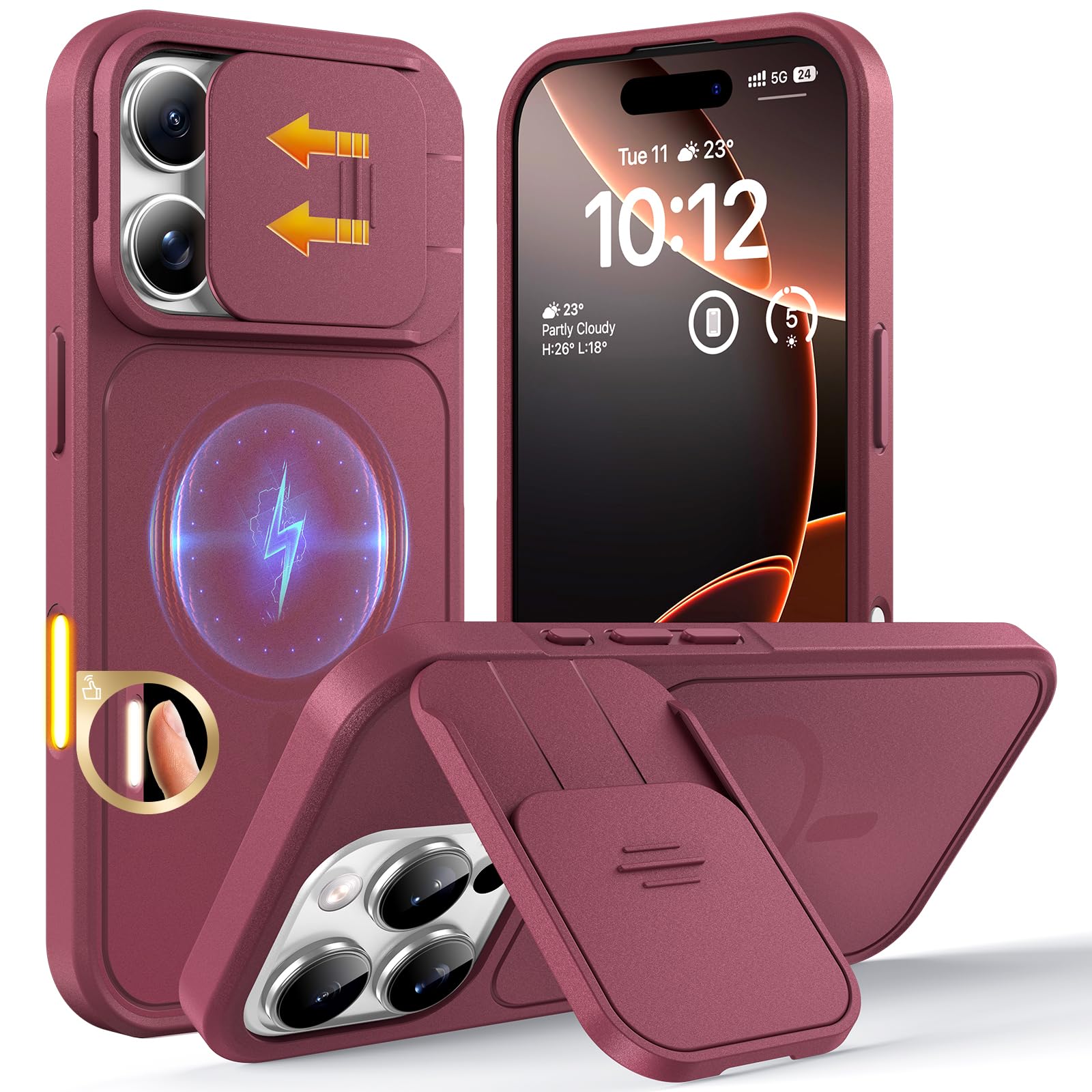 Capa De Telefone Tocol Para Iphone 16 Pro Com Capa De Câmera Deslizante Wine