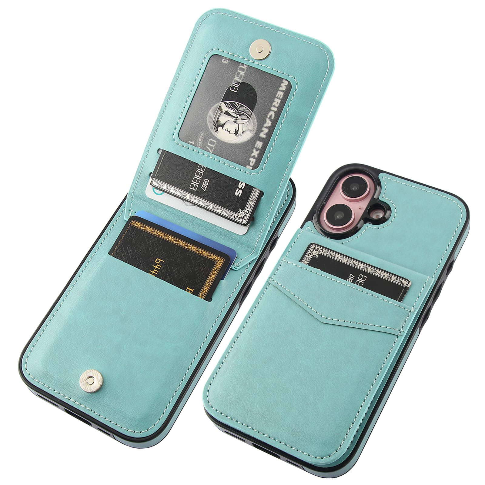 Capa Wallet Kihuwey Compatível Com Iphone 16 6.1" Verde