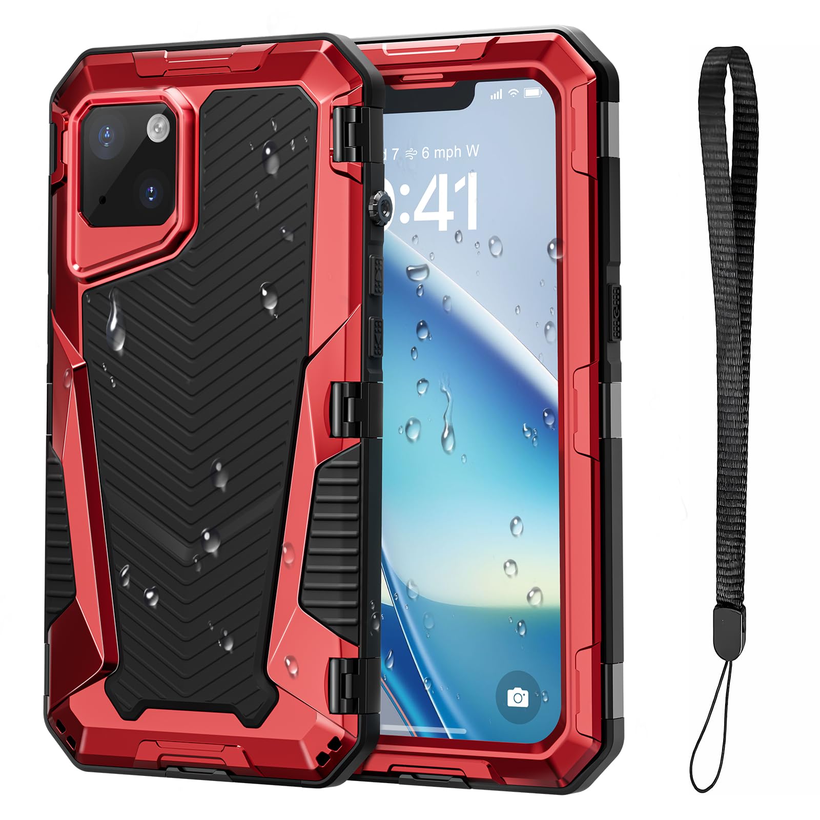 Capa Impermeável Mitywah Para Iphone 14 De 6,1 Polegadas Com Vidro 9h Vermelho