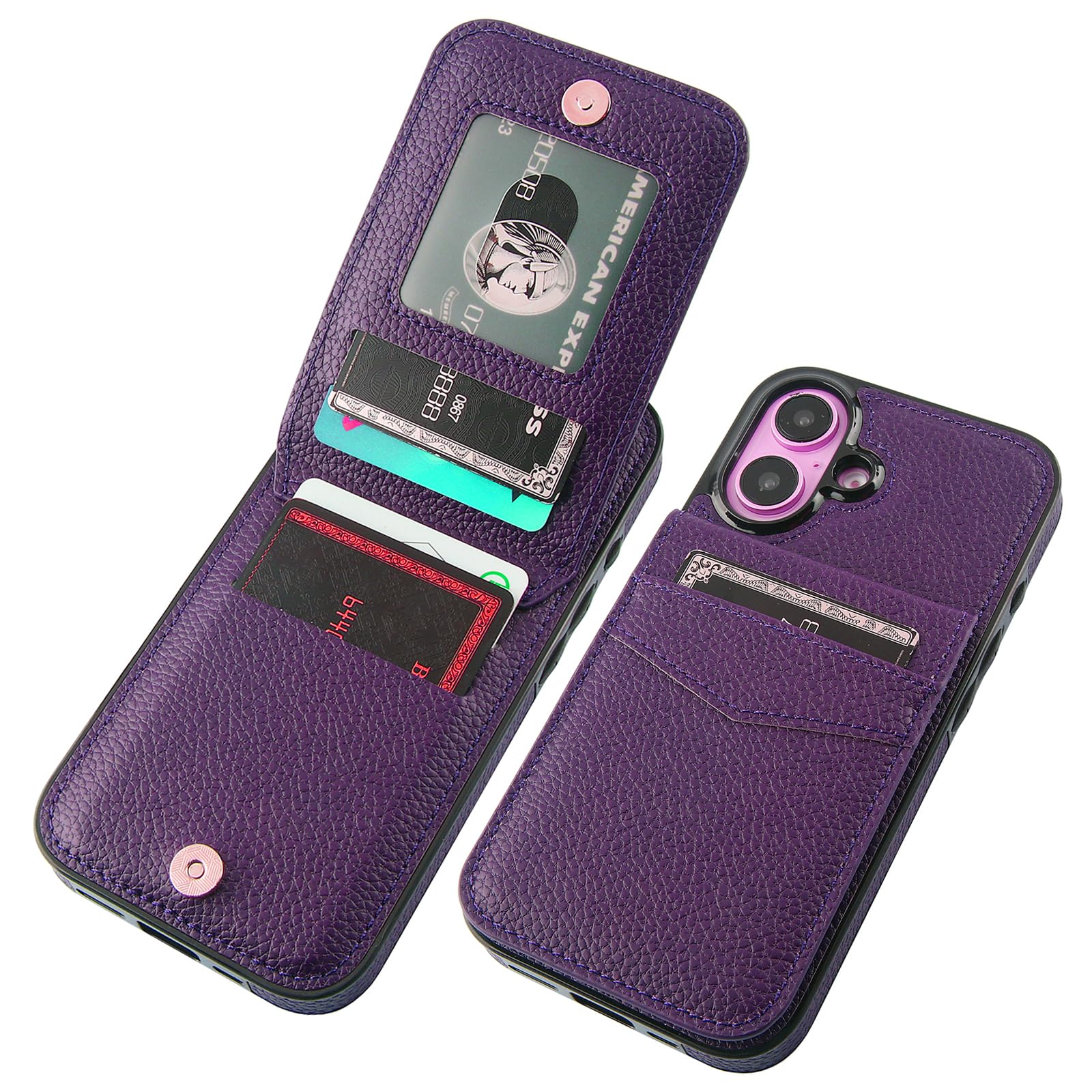 Capa Wallet Kihuwey Compatível Com Iphone 16 6,1" Roxa