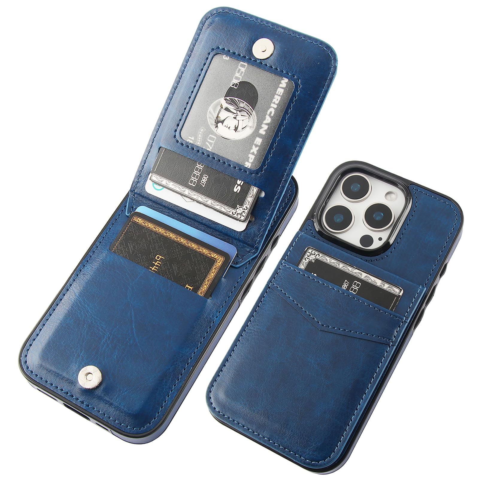 Capa Wallet Kihuwey Compatível Com Iphone 16 Pro 6.3 Azul