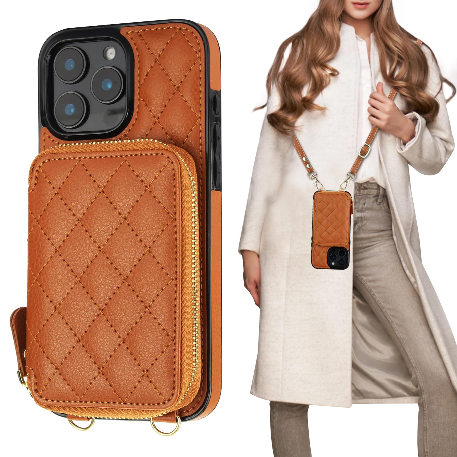 Capa Tipo Carteira Crossbody Bocasal Para Iphone 16 Pro Max Brown