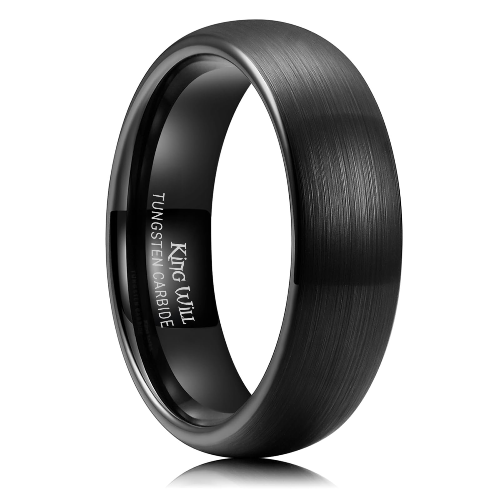 Ring King Will De Carboneto De Tungstênio De 6 Mm, Preto, Cúpula, Fosco, Escovado