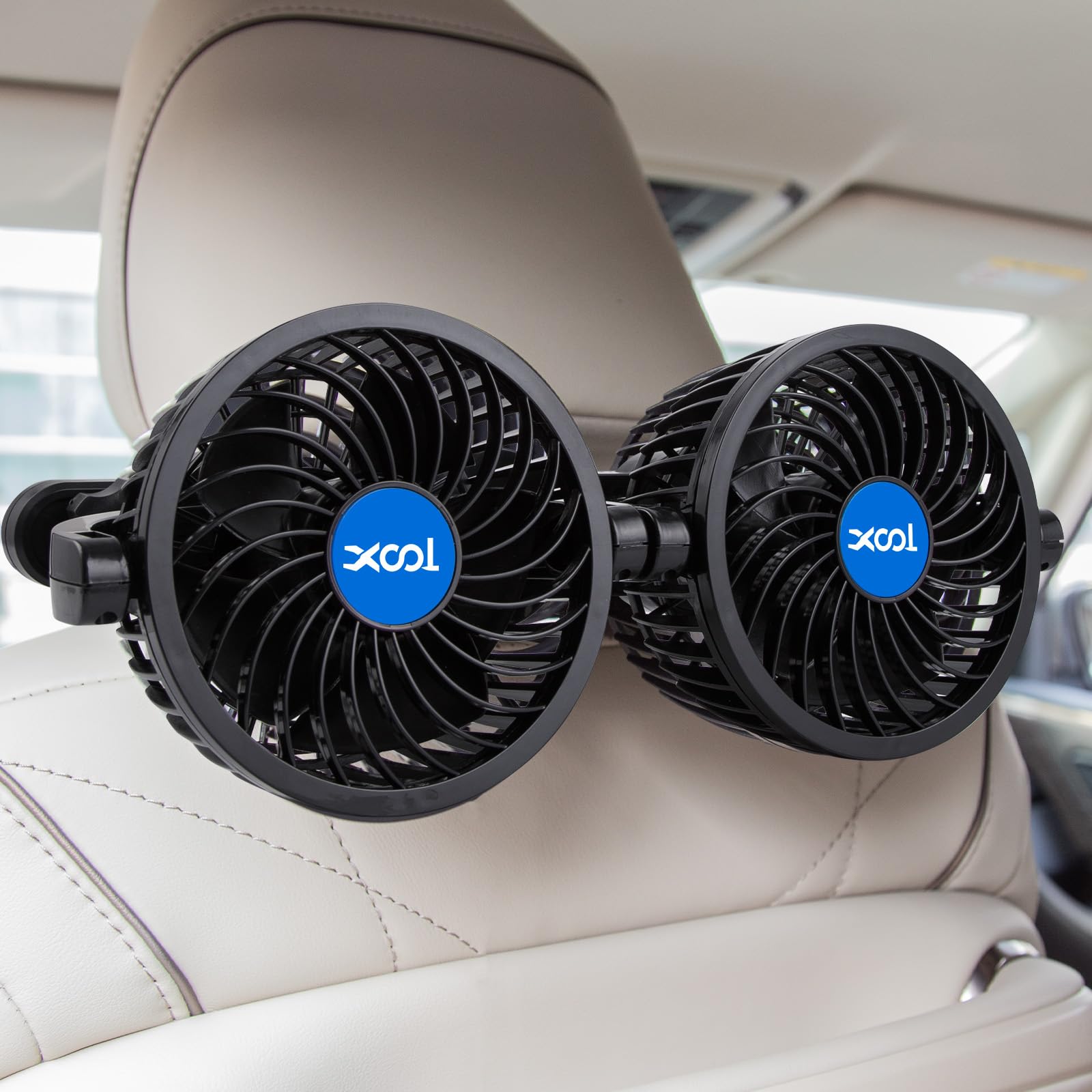 Ventilador De Carro Xool Usb Para Resfriamento De Cabeça Dupla No Banco Traseiro, Giratório De 360°