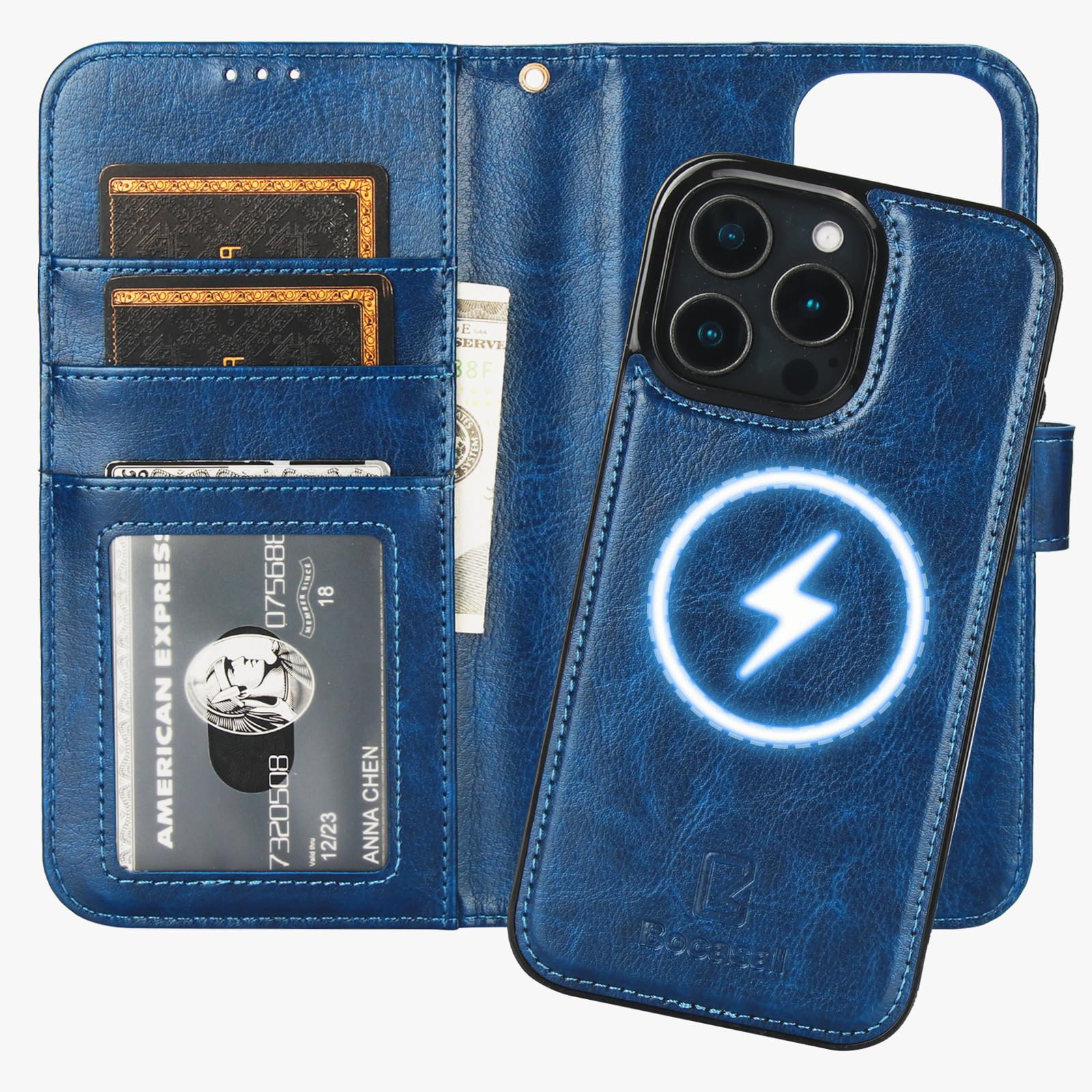 Capa Tipo Carteira Bocasal Para Iphone 16 Pro Max Com Magsafe Blue