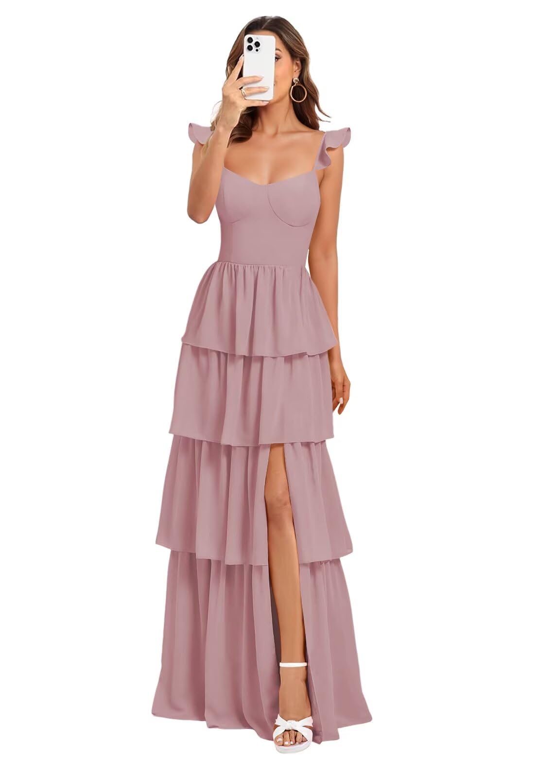 Vestido De Dama De Honra Dessiny Dusty Pink Spaghetti Straps Aline
