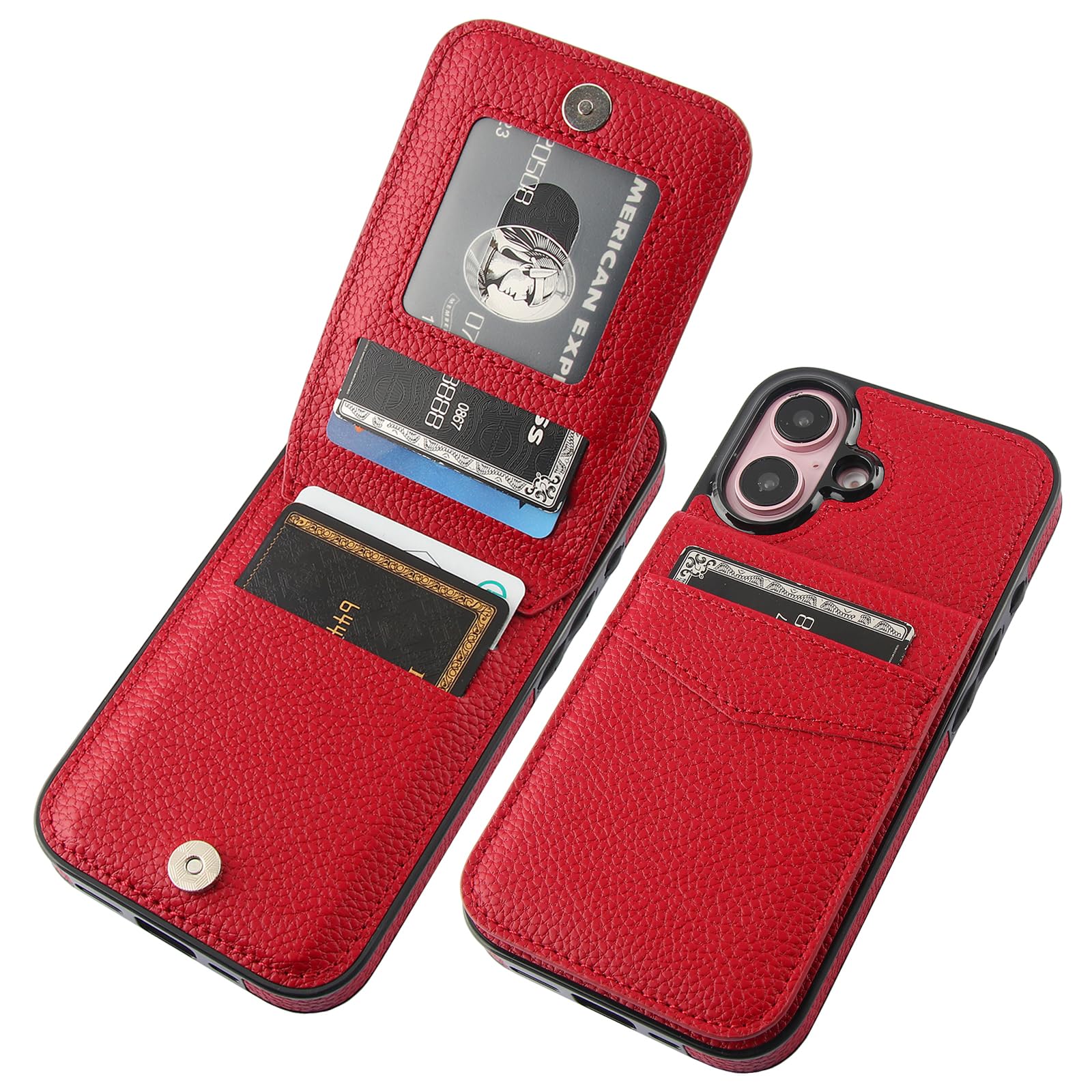 Capa Wallet Kihuwey Compatível Com Iphone 16 De 6,1 Polegadas Vermelha