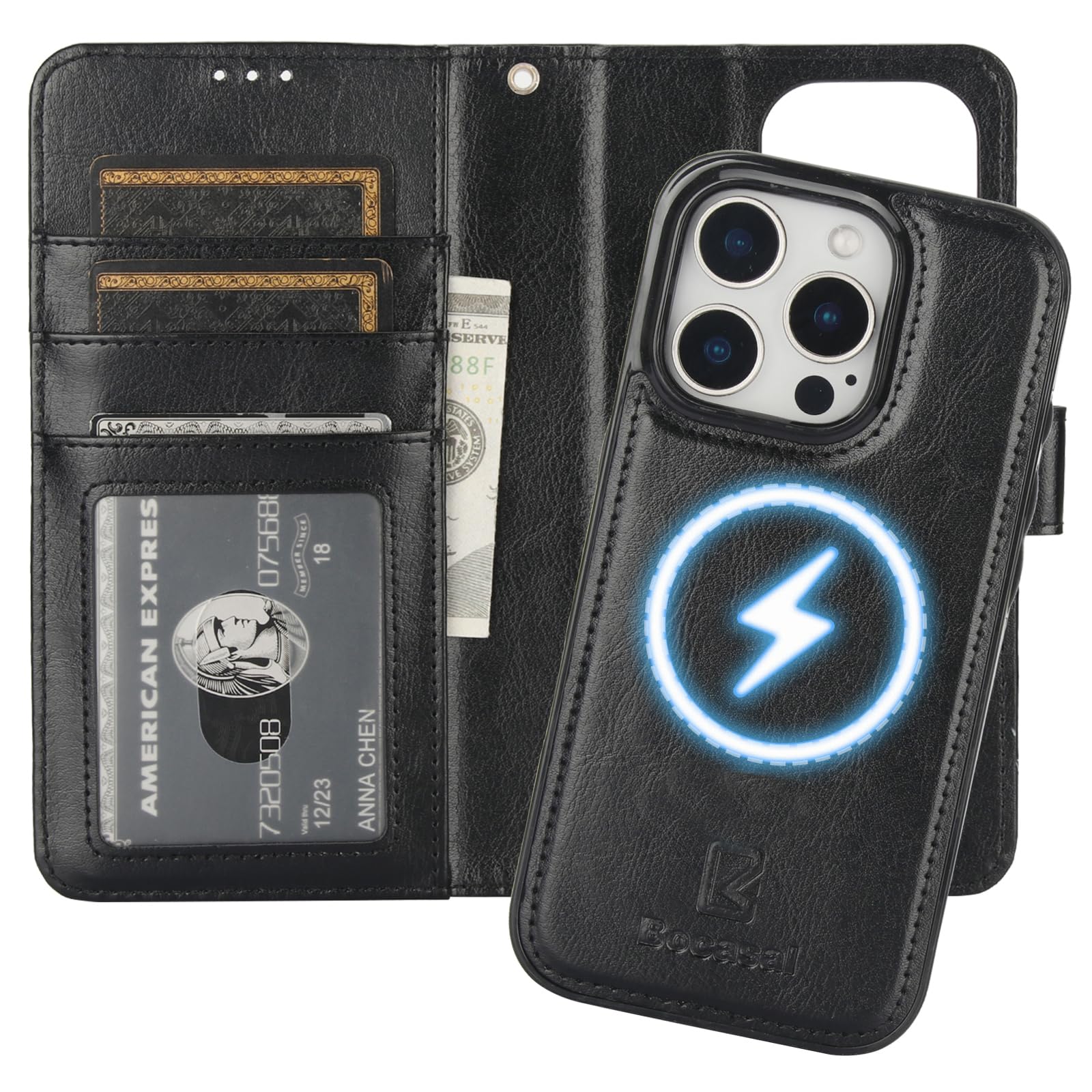 Capa Tipo Carteira Bocasal Para Iphone 16 Pro Com Magsafe Black