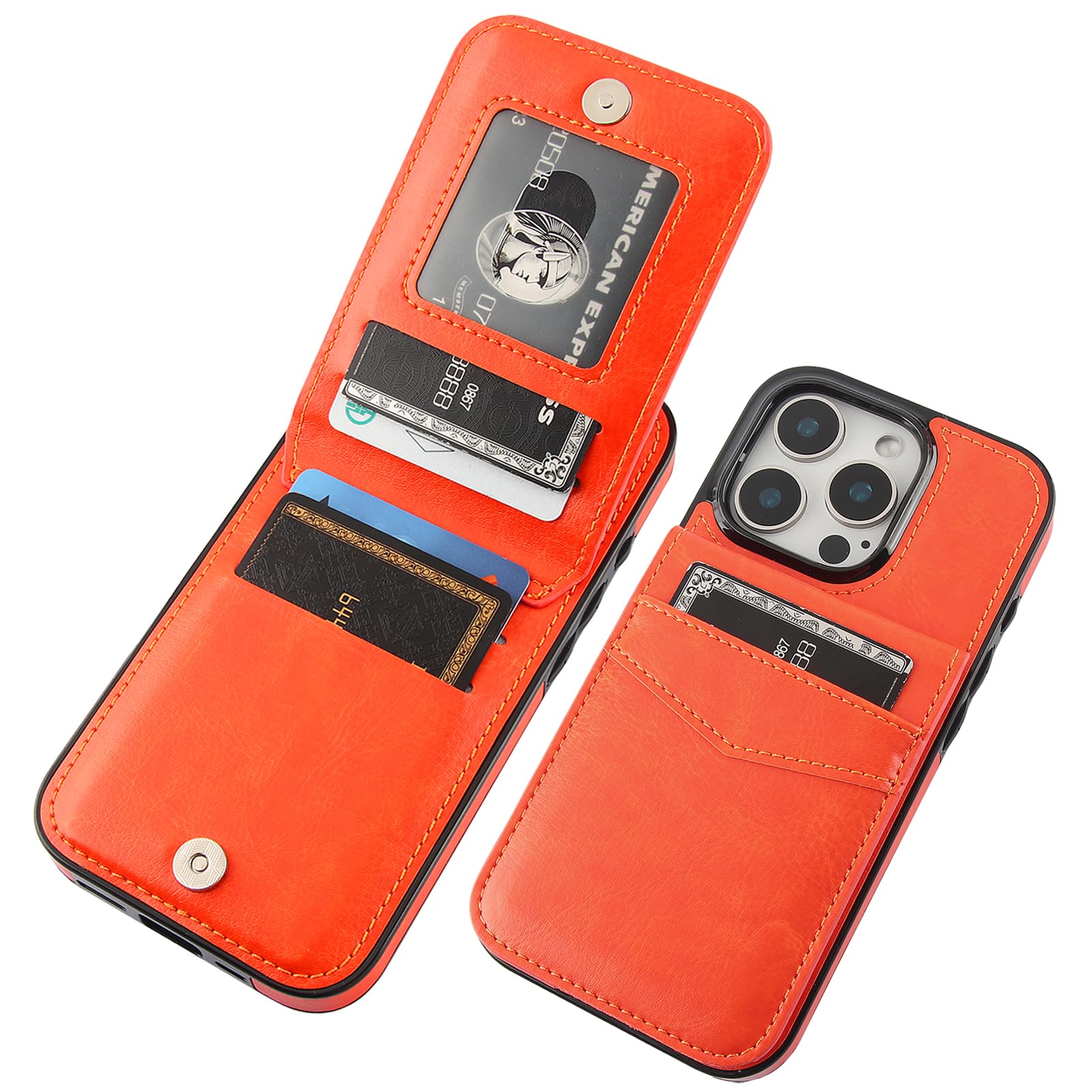 Capa Wallet Kihuwey Compatível Com Iphone 16 Pro 6,3" Laranja