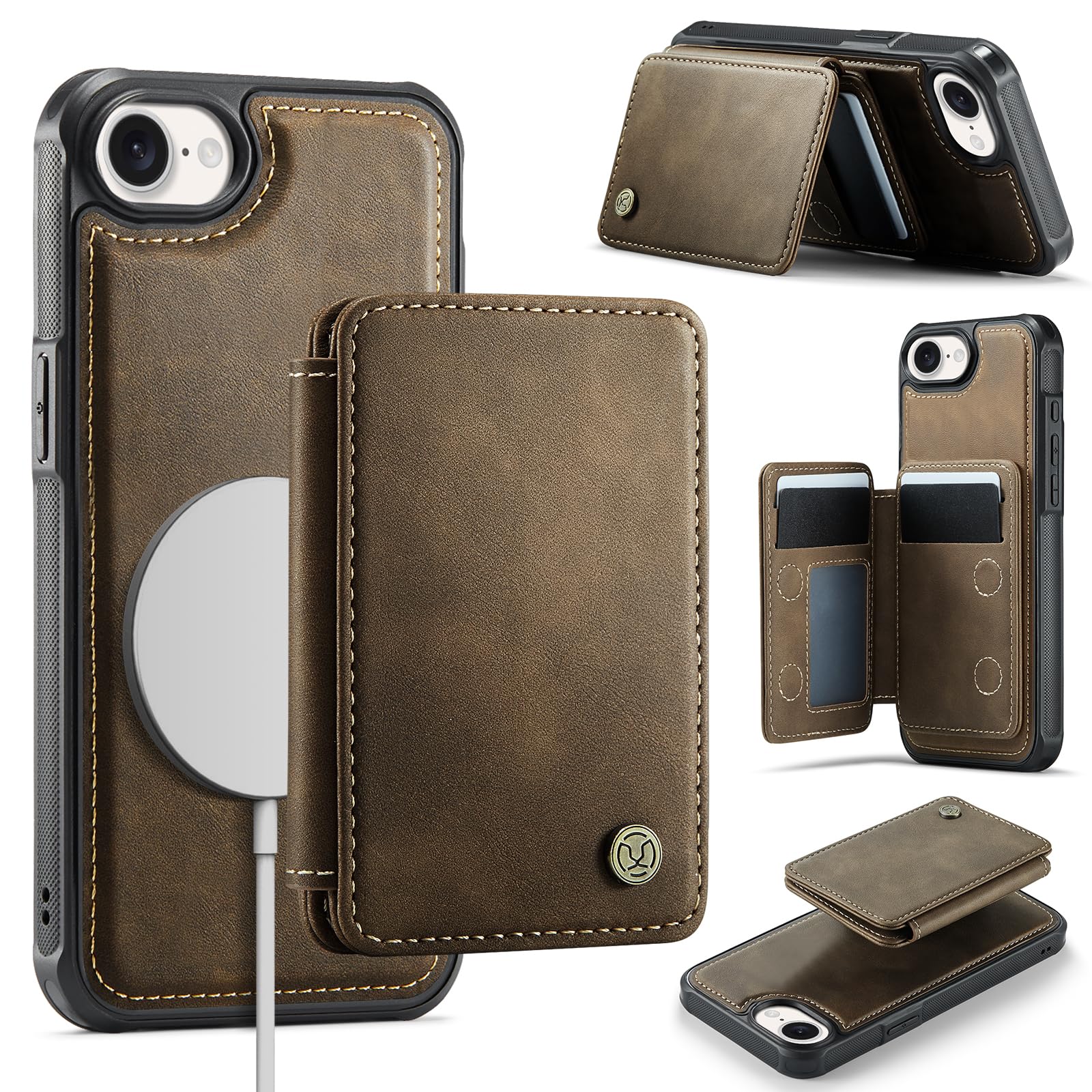 Capa Tipo Carteira Compatível Com Magsafe Para Iphone 16e Brown