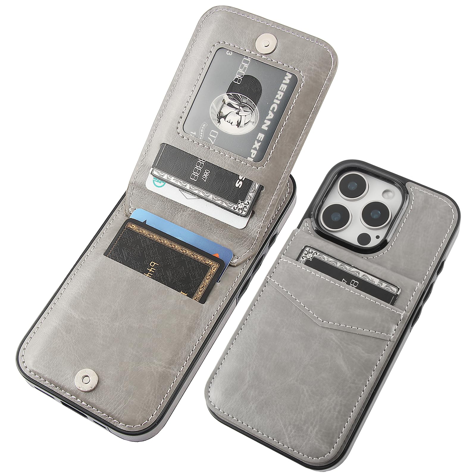 Capa Wallet Kihuwey Compatível Com Iphone 16 Pro 6,3" Cinza