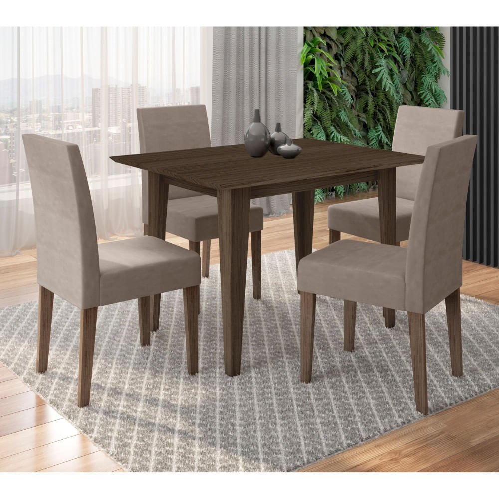 Conjunto Sala De Jantar Retangular Mesa Kate 90cm E 04 Cadeiras Josi Poliman Móveis