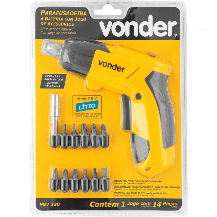 Parafusadeira Bateria 3,6v Kit Com 12pcs Vonder - imagem 4