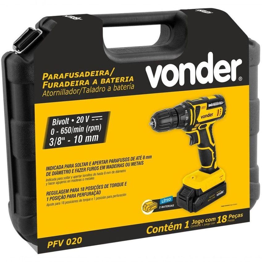 Parafusadeira-furadeira Bateria 3-8'' 20v Biv Pfv 020 Vonder - imagem 3
