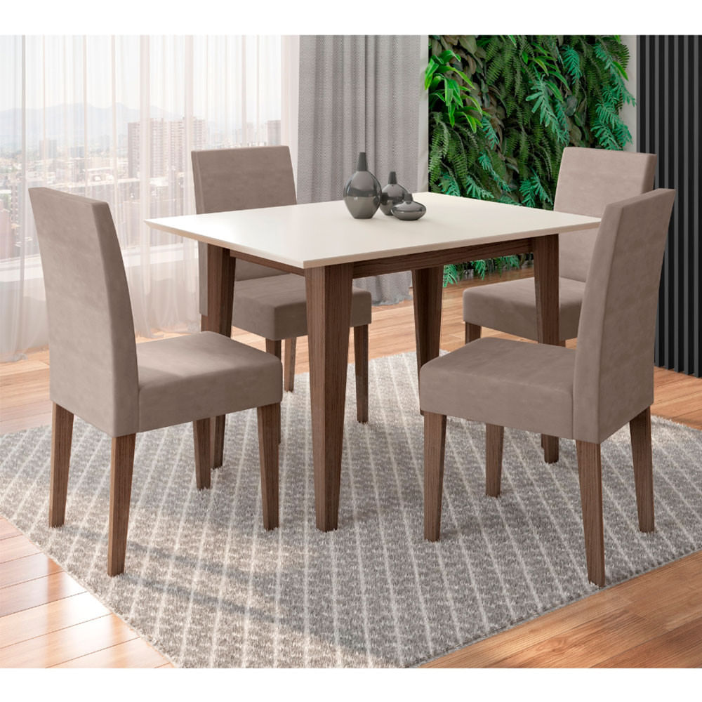 Conjunto Sala De Jantar Retangular Mesa Kate 90cm E 04 Cadeiras Josi Poliman Móveis