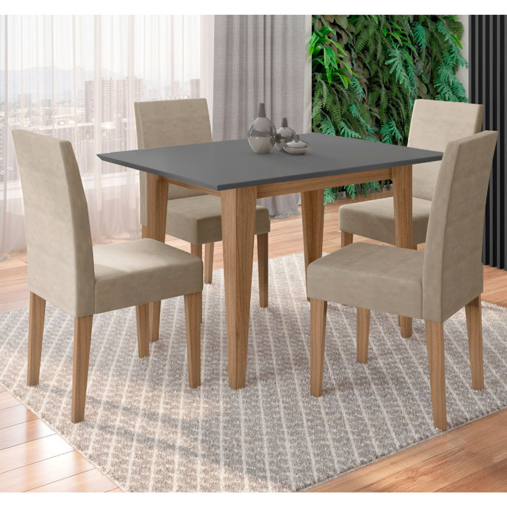 Conjunto Sala De Jantar Retangular Mesa Kate 90cm E 04 Cadeiras Josi Poliman Móveis