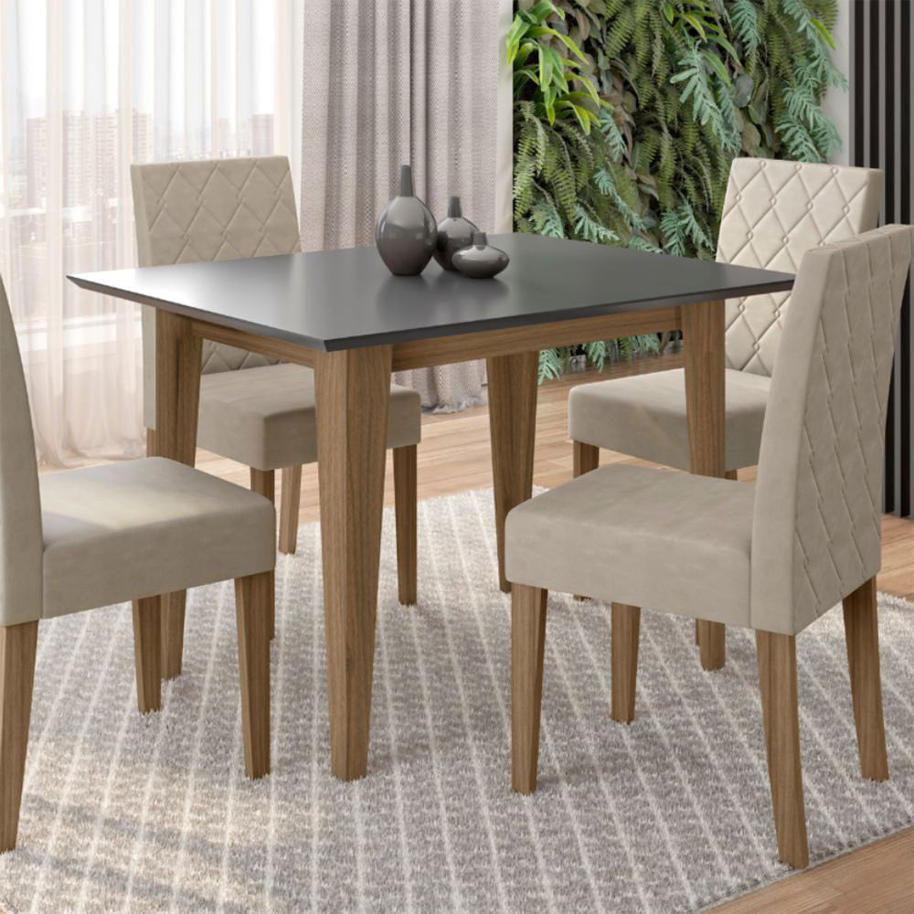Conjunto Sala De Jantar Retangular Mesa Kate 120cm E 04 Cadeiras Jade Poliman Móveis