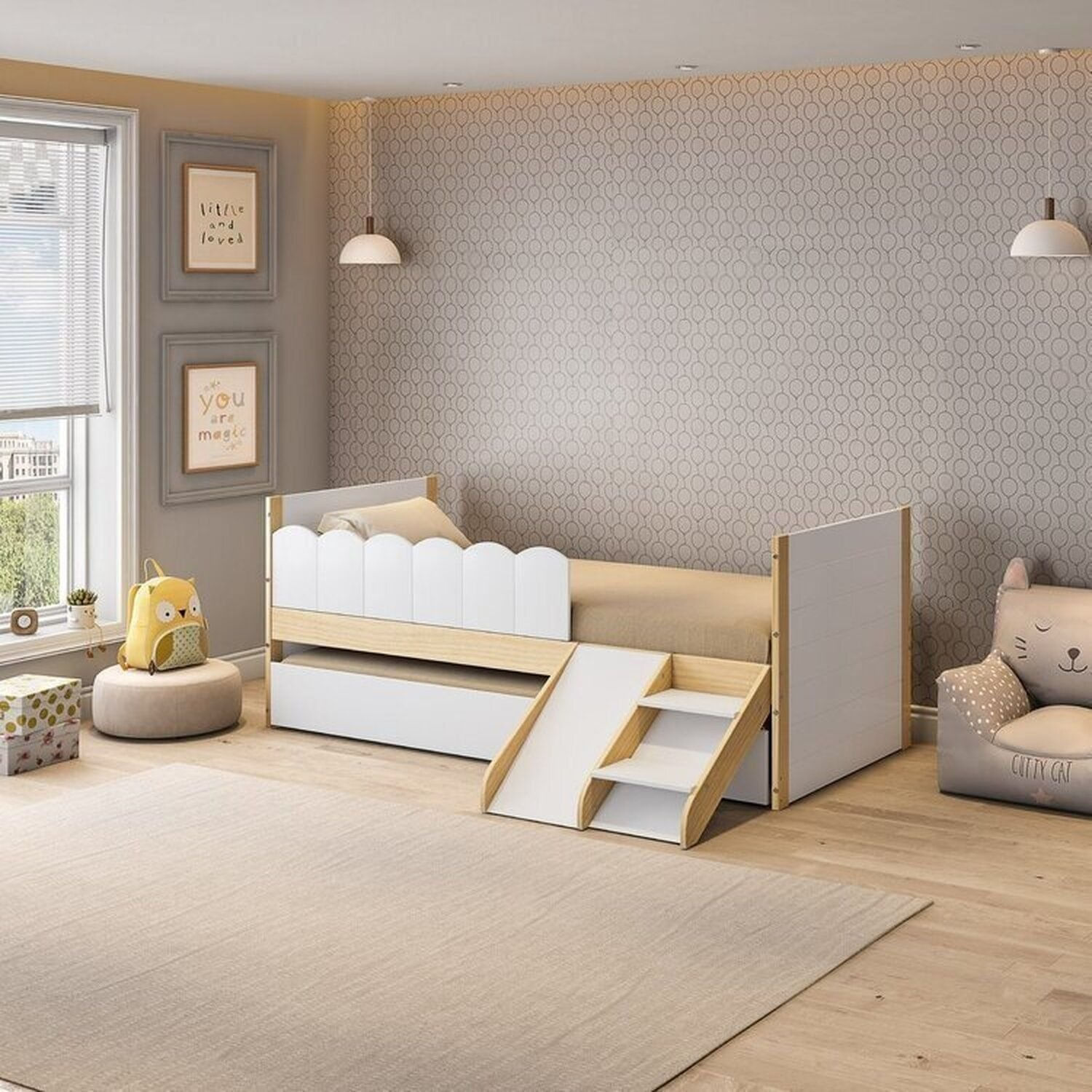 Treliche Infantil Com Janela E Led New Garden Casatema Natural/branco Natural/branco