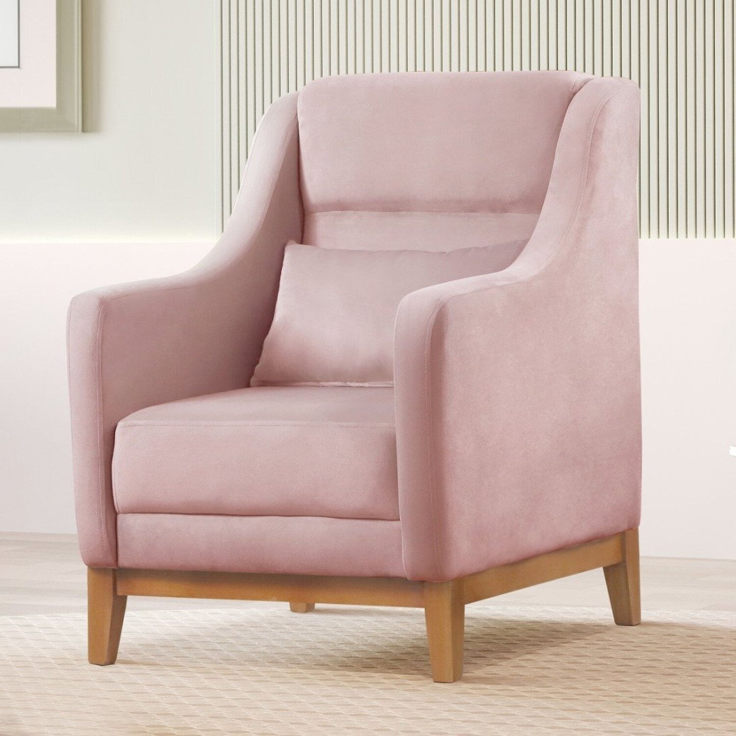 Poltrona Encosto Alto Veludo Áquila 71x101cm Rosa