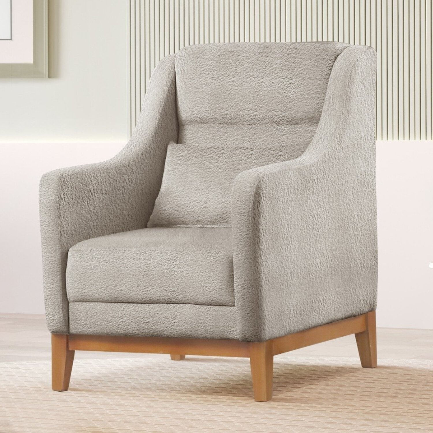 Poltrona Encosto Alto Bouclé Áquila 101x71cm Cinza