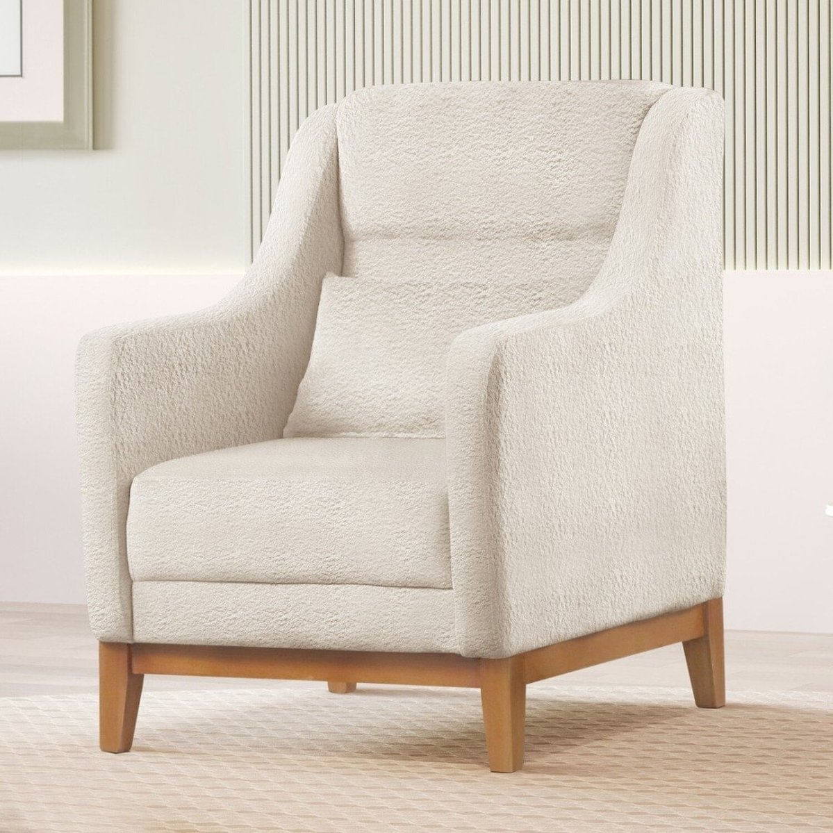Poltrona Encosto Alto Bouclé Áquila 101x71cm Nude