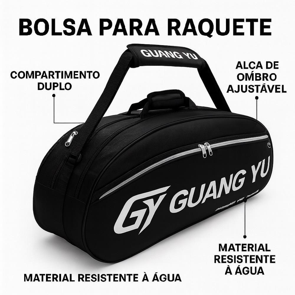 Encontraproduto.com.br - Raqueteira Profissional Bolsa Raquetes Bolso Extra Alça Regulável Tenista Beach Tênis Alça Regulável Removível Preta