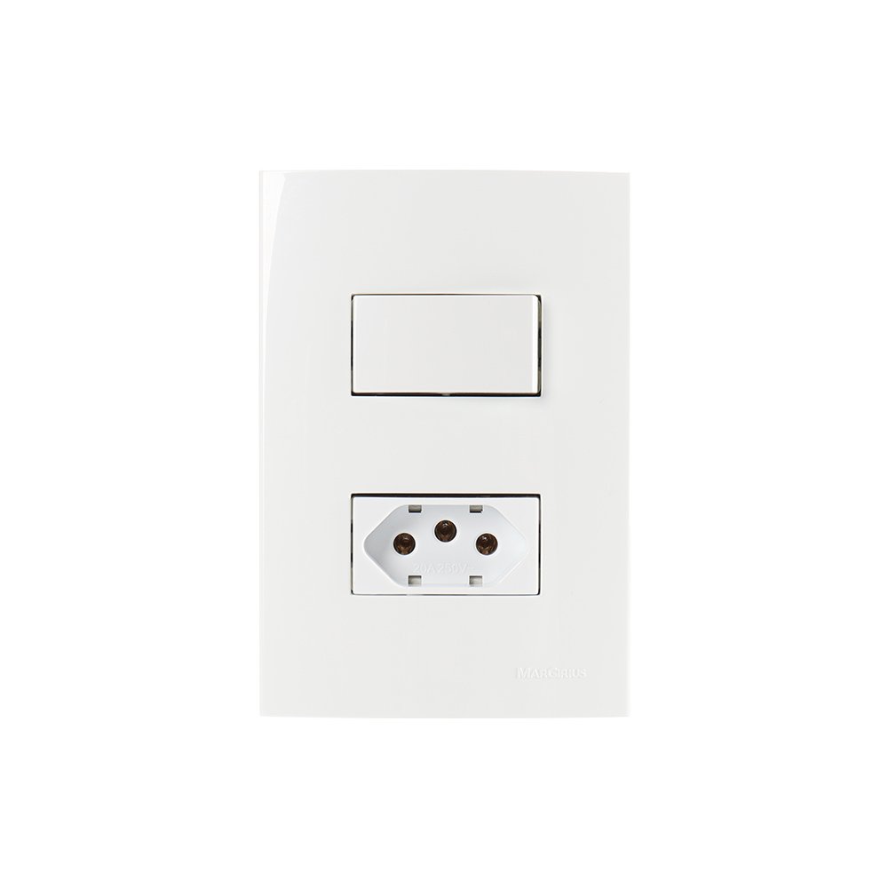 Interruptor Simples 10a E Tomada 2p+t 20a Margirius Sleek Com Placa 4x2 Branco