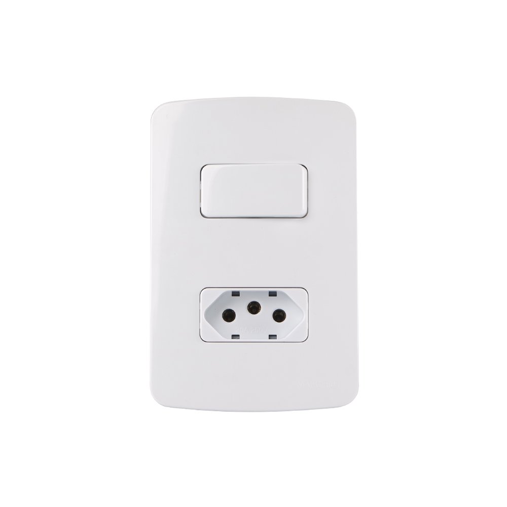 Interruptor Simples 10a E Tomada 2p+t 20a Margirius B3 Com Placa 4x2 Branco