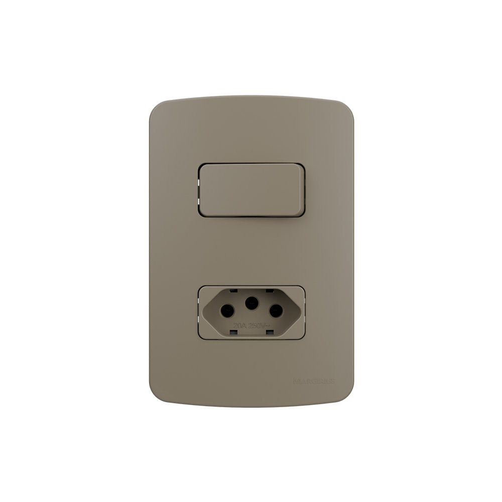 Interruptor Simples 10a E Tomada 2p+t 20a Margirius B3 Colors Com Placa 4x2 Argila