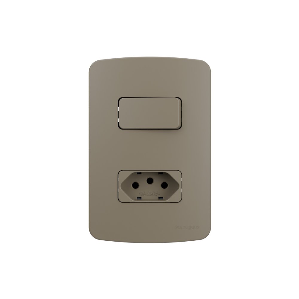 Interruptor Simples 10a E Tomada 2p+t 10a Margirius B3 Colors Com Placa 4x2 Argila