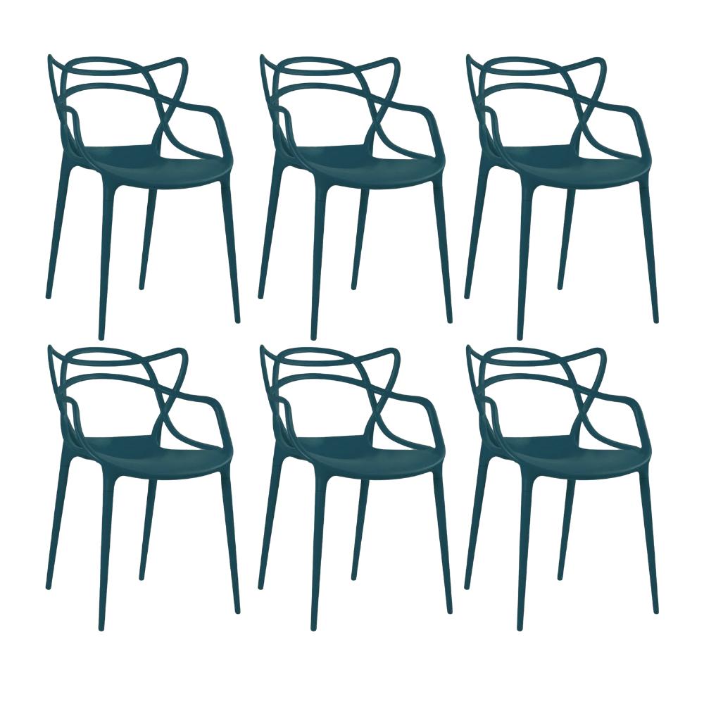 Kit 6 Cadeiras Masters Allegra Com Assento Removível Azul Petróleo