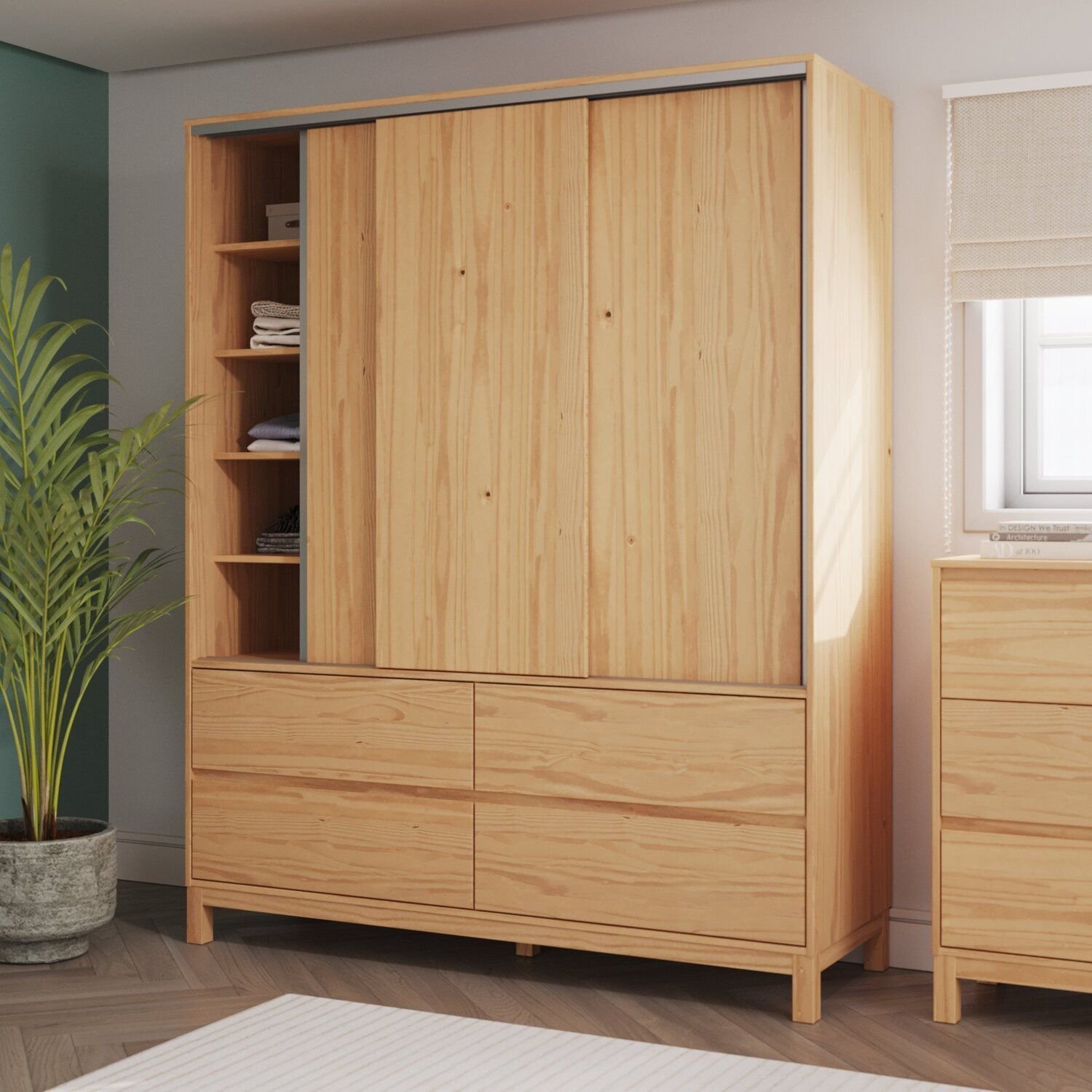 Guarda-roupa 3 Portas 4 Gavetas Square Natural Pine