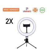 2 iluminador Ring Light De Mesa 8 Polegadas Profissional Portátil Com 2 Mini Tripes + 2 Suporte Celular Foto Home Office