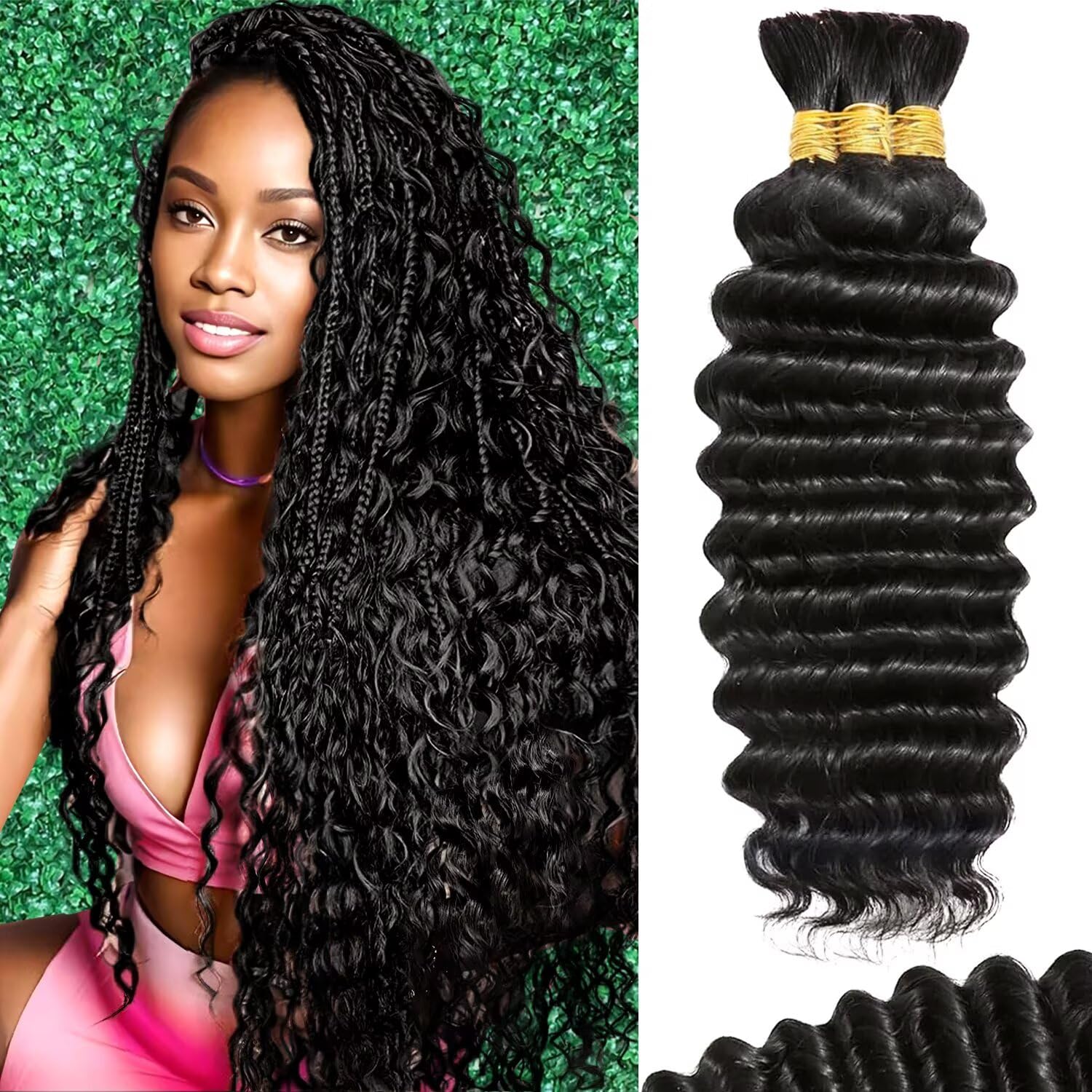 Cabelo Trançado Humano Afihond Deep Wave 120g 18 Polegadas 3 Pacotes