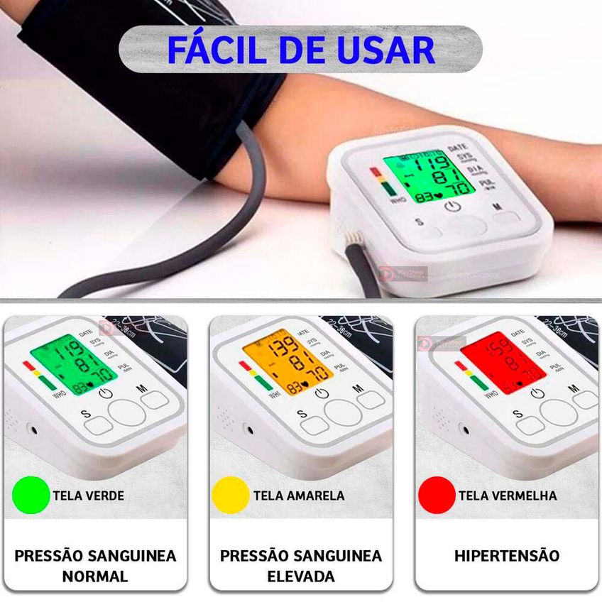 Medidor Monitor Digital Braço Aparelho Automático Pressão Pulso Batimento Com Função De Voz Em Português + Fonte Bivolt - imagem 4