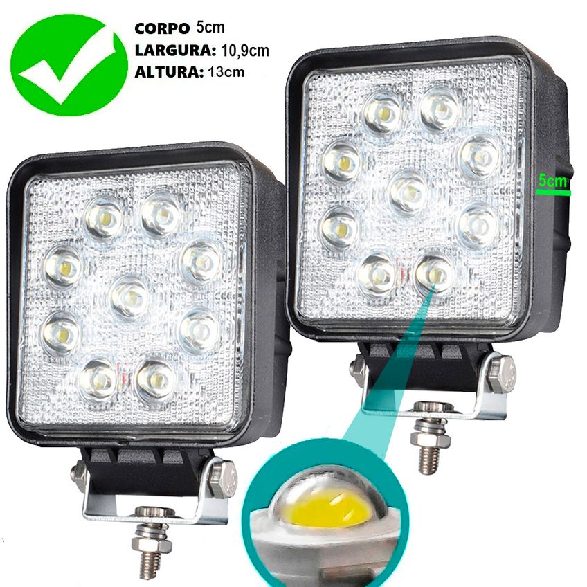 Farol De Milha 9 Leds 27w Led Quadrado Universal Branco Frio Carro Moto Off Road Trator Caminhao Onibus Suv Trilhas - imagem 2