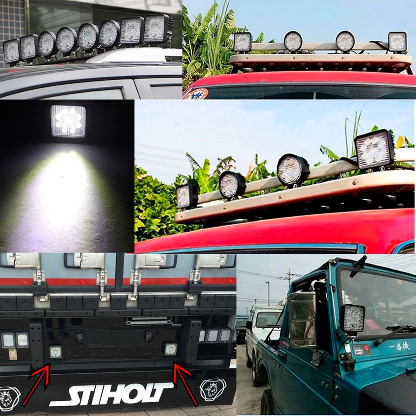 Farol De Milha 9 Leds 27w Led Quadrado Universal Branco Frio Carro Moto Off Road Trator Caminhao Onibus Suv Trilhas - imagem 4