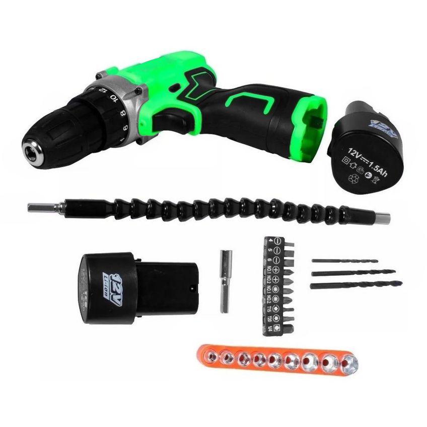 Kit Ferramenta Bits Soquetes Brocas Parafusadeira Furadeira C/ 2 Baterias Recarregavel 12v Bivolt Sem Fio - imagem 2