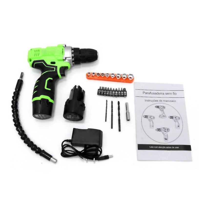 Kit Ferramenta Bits Soquetes Brocas Parafusadeira Furadeira C/ 2 Baterias Recarregavel 12v Bivolt Sem Fio - imagem 4