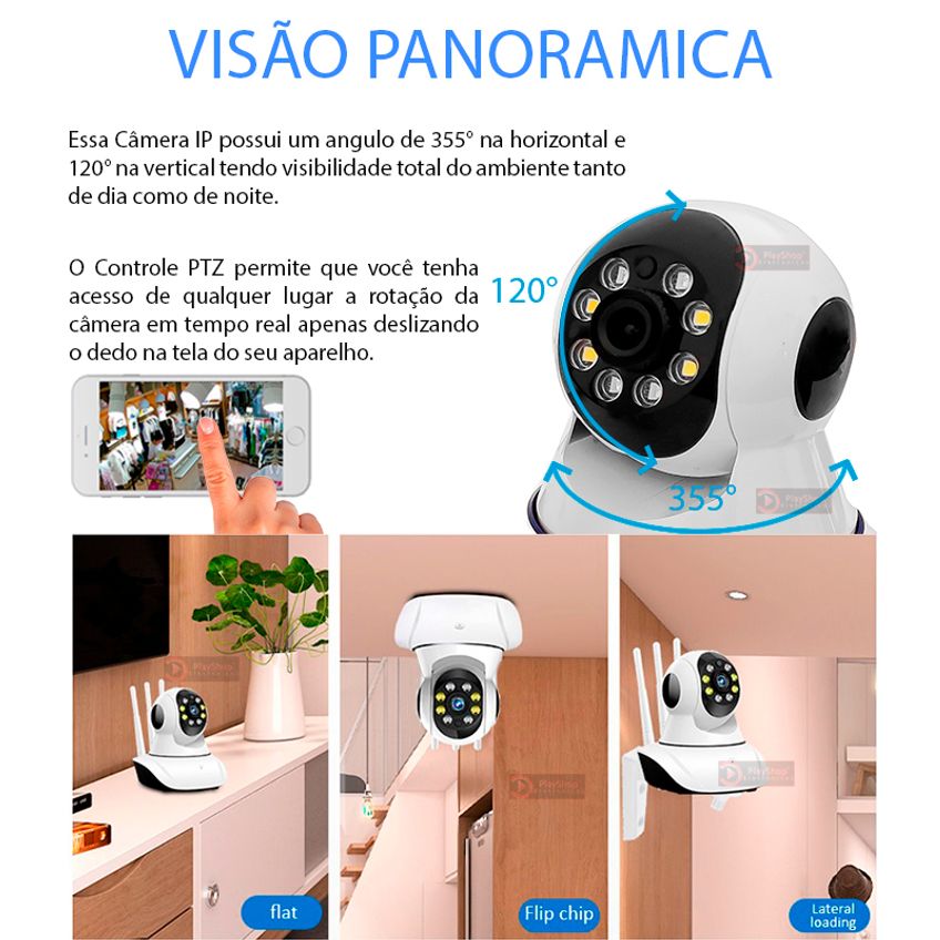 Câmera Ip Sem Fio 360° 3 Antenas Full Hd 1080p Wifi Rj45 Visão Noturna Colorida Alarme - imagem 5
