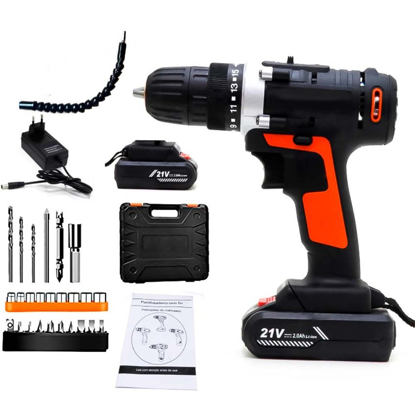 Kit Ferramentas Bits Brocas Soquetes Furadeira E Parafusadeira Bivolt Sem Fio Recarregavel + 2 Baterias 21v E Maleta - imagem 4