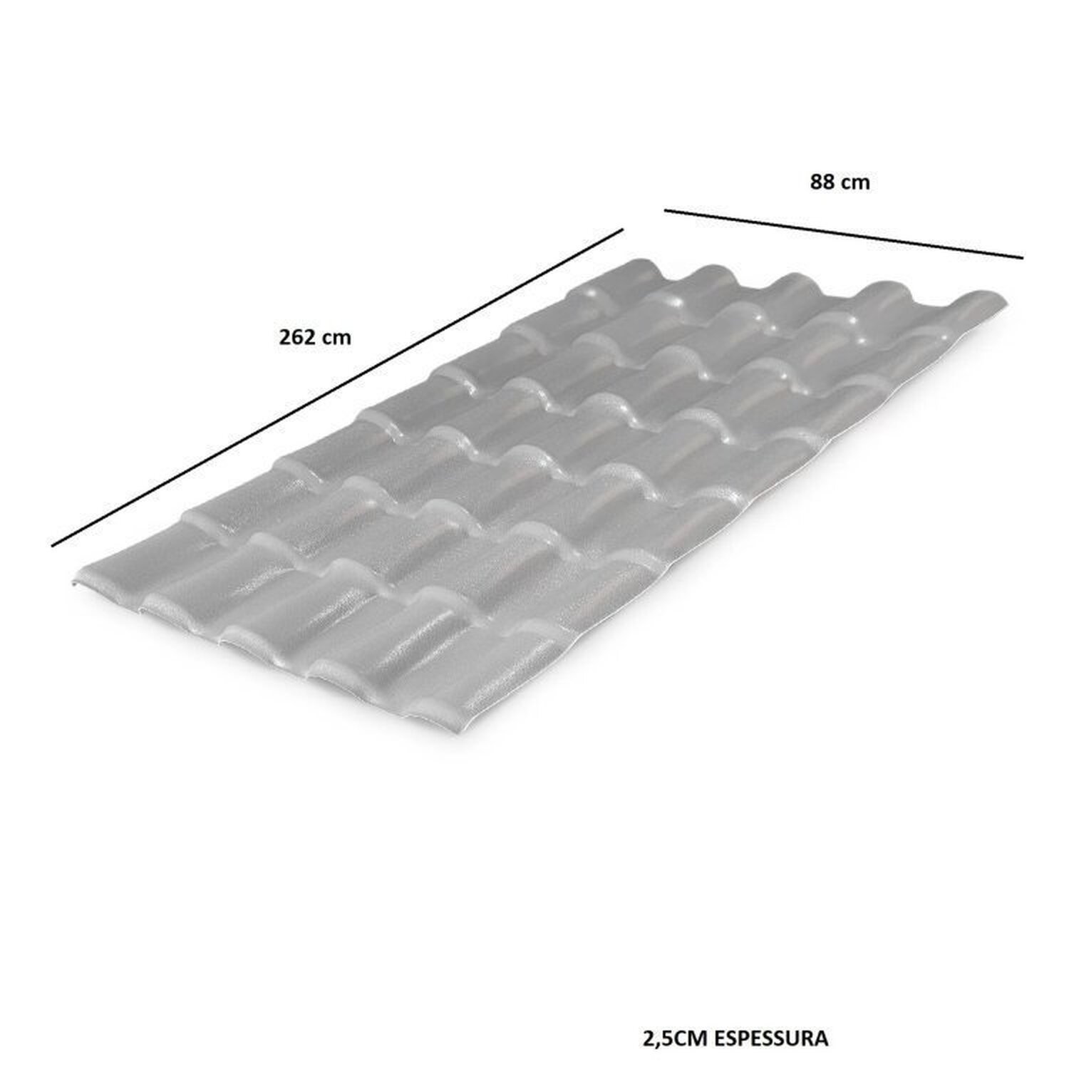 Kit Com 10 Telhas Pvc Colonial 88x262cm Lux Telhas Cinza